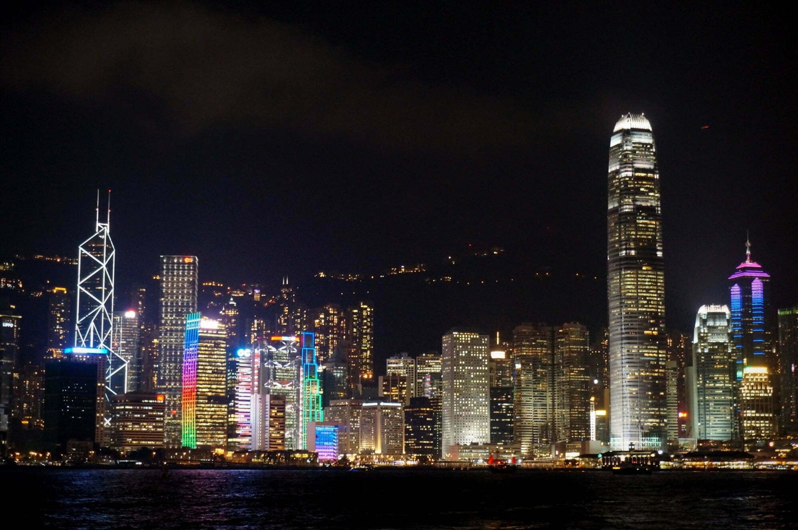 Victoria Harbour with the buildings lit up at night in Hong Kong is a marvellous viewing experience 
