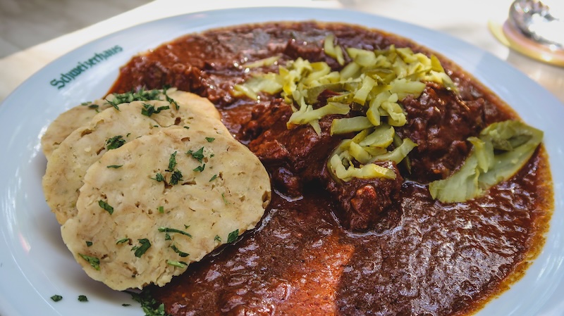 Vienna hearty goulash with dumplings meal to have while on tour 