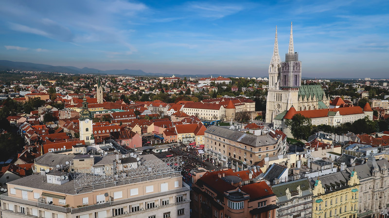 Views from Zagreb 360 where you can see the entire city sprawling out in every direction with many distinct landmarks visible in Croatia