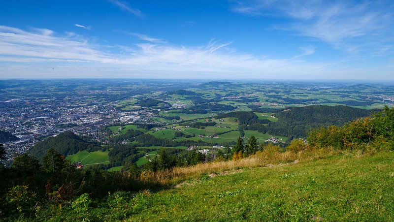 Views of the city of Salzburg and the surrounding valley from one of the highest vantage points overlooking things in all directions
