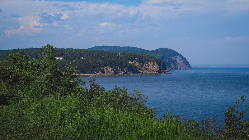 Views of the coast from Fundy National Park in New Brunswick showcasing the rugged scenery and dense forest 