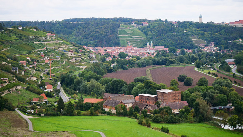 Views of the wine valley from Klosterkirche Zscheiplitz high vantage viewpoint overlooking the town in Germany 