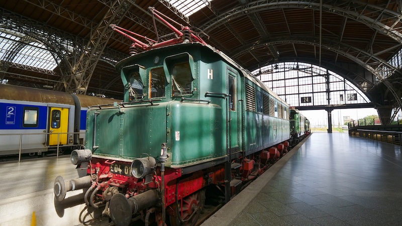 Vintage train next to modern train in Germany 