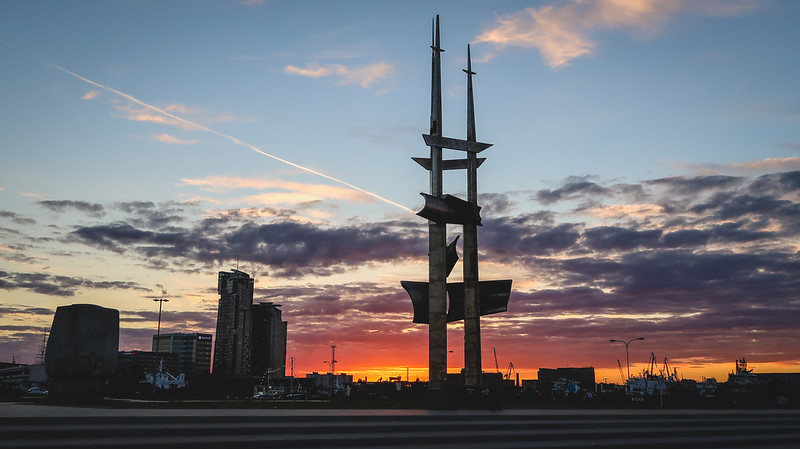 Visiting Gdynia from Gdansk on a day trip in Poland with gorgeous sunset views with distinct city landmarks