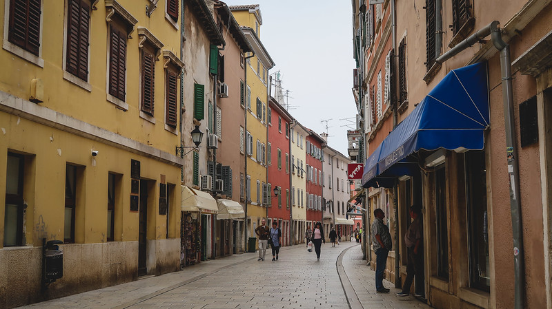 Visiting Rovinj with colorful buildings in Croatia including some more quite areas with less pedestrians 
