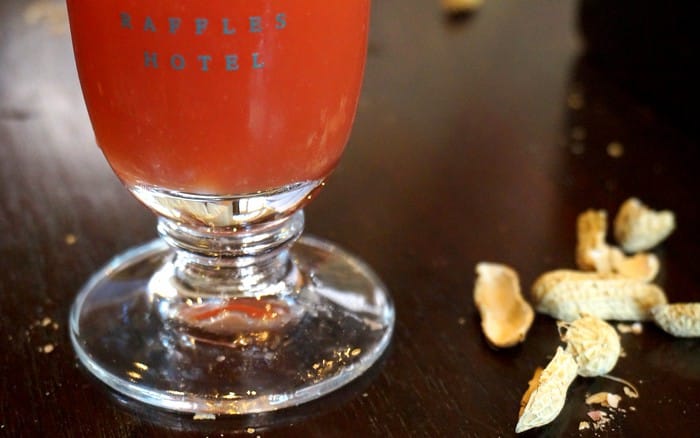 Visiting the Raffles Hotel is a must when in Singapore with Singapore Sling and peanuts macro details 