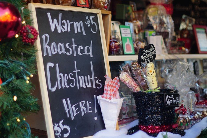 Visiting the Toronto Christmas Market in the Distillery District: Roasted Chestnuts for Christmas that are warm for $5