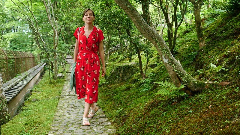 Visiting the Yoshikien Garden is free to foreigners as enjoyed by That Backpacker Audrey Bergner wearing a red dress in Nara, Japan Visiting the Yoshikien Garden is free to foreigners as enjoyed by That Backpacker Audrey Bergner wearing a red dress in Nara, Japan