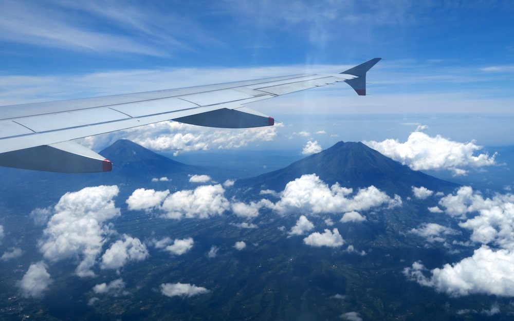 Volcano views flying into Indonesia from South Korea 