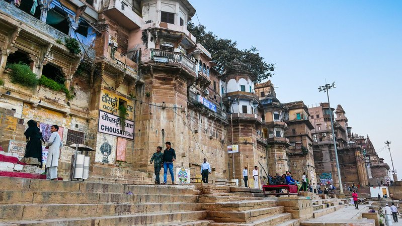 Walking the ghats in Varanasi with activity going on at all hours