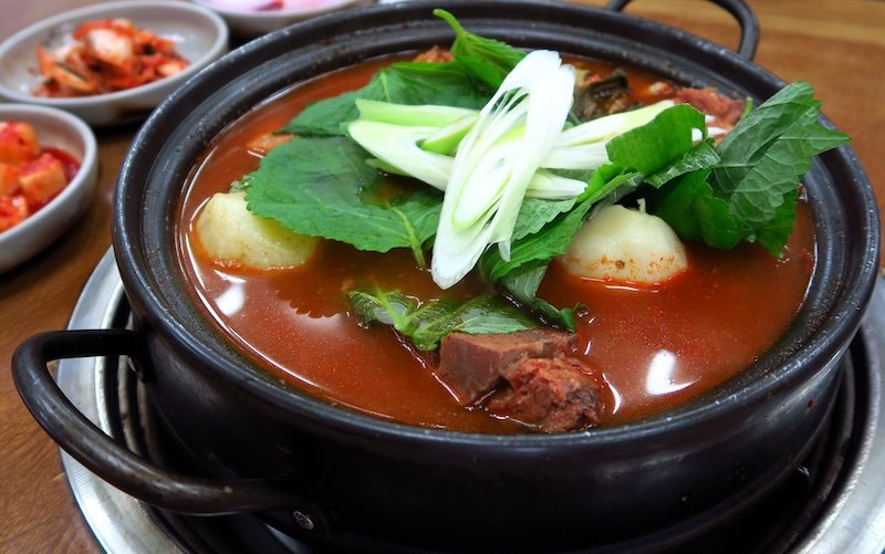 Warm Korean stew served hot on a winter day in Korea 