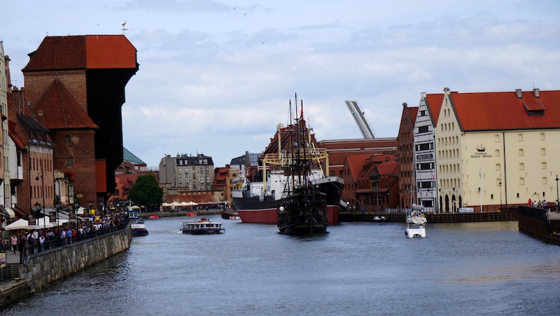 Waterway vantage point scene in Gdansk, Poland 
