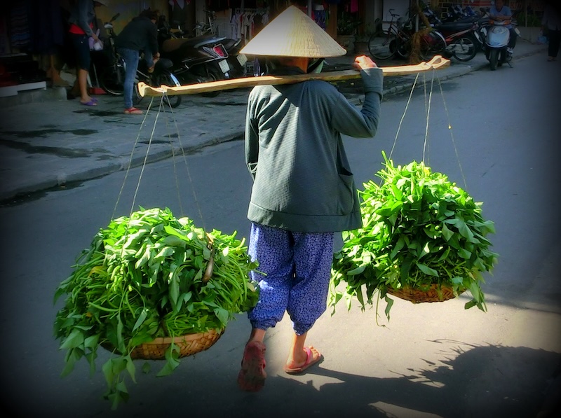Why You Need to Visit Vietnam! A Top Destination In SE Asia! A woman carries a yoke basket down the streets in Hoi An, Vietnam