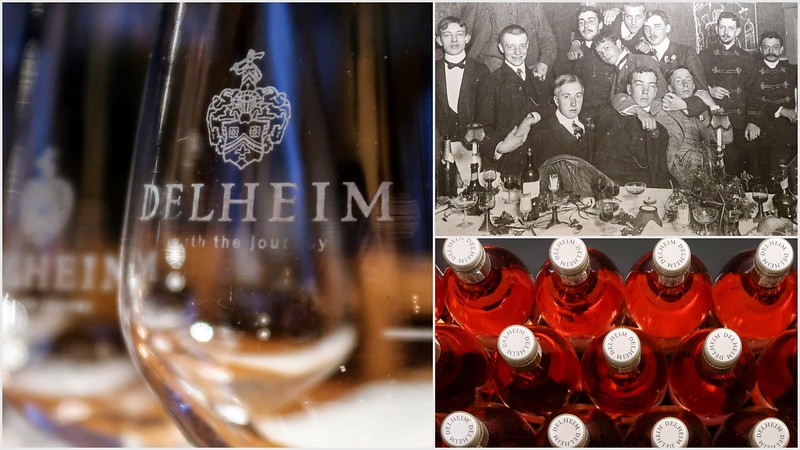 Wine sampling at Delheim, Stellenbosch with macro details of the wine glasses, historic photos and unique bottles of wine 