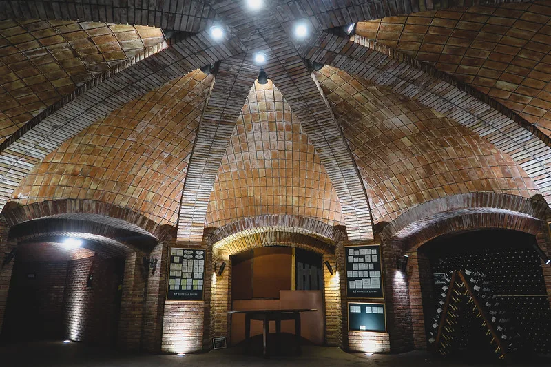 Wine tasting in the wine cellar cava at Bodegas Lopez in Mendoza in Argentina