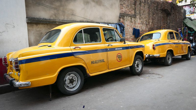 Yellow cabs in Kolkata as the most iconic mode of transportation in the city