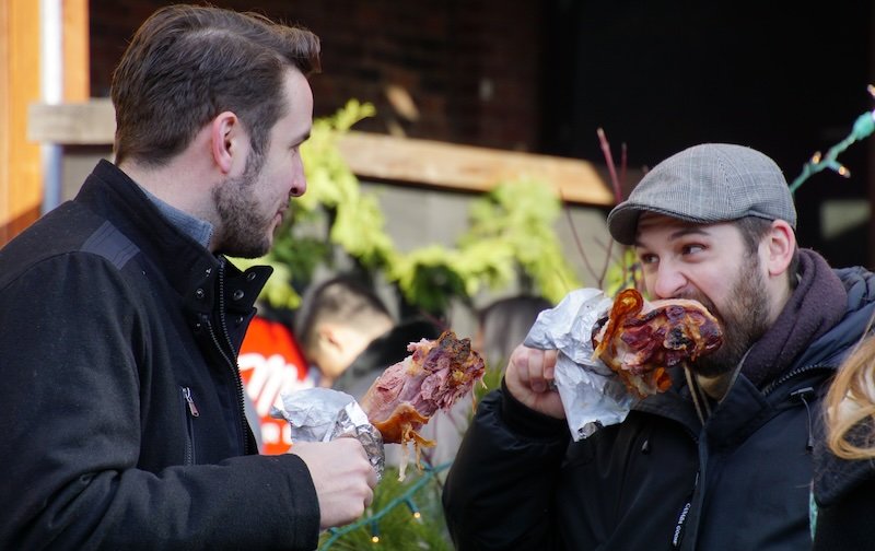 yes you can gnaw on a giant turkey leg at the Toronto Christmas Market if you are hungry enough and want to splurge on a festive meal 