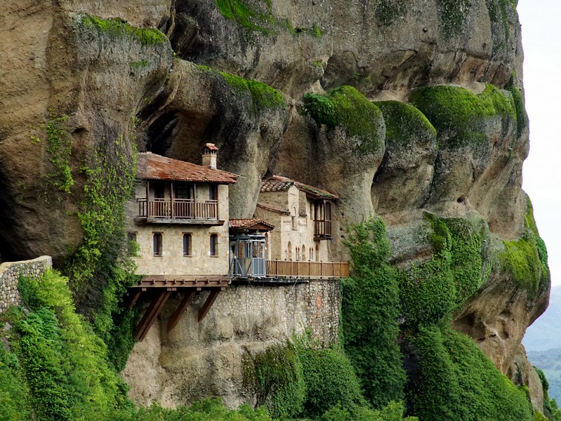 Ypapanti Monastery in Meteora carved right out of the cliffs in Greece