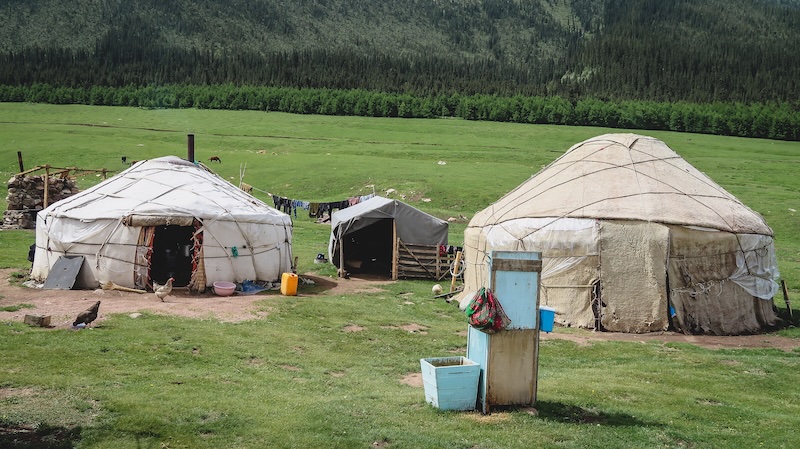 Yurt camp in Kyrgyzstan with outdoors views 