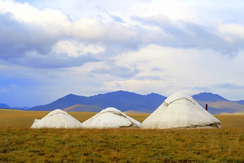 Yurt camp with three individual yurts located in Song Kol Lake, Kyrgyzstan