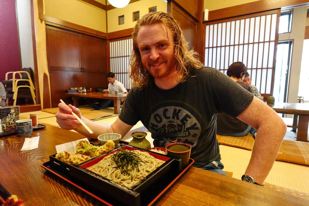 Yuzawa tasty meal in Nomadic Samuel with chopsticks